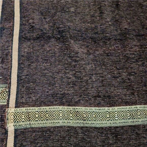 New Hand Wowen Chocolate Brown Fringed Shawl Throw With Gold Trim 49" x 88" - Picture 3 of 7